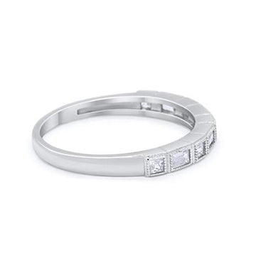 Half Eternity Wedding Ring Princess Cut Simulated Cubic Zirconia 925 Sterling Silver